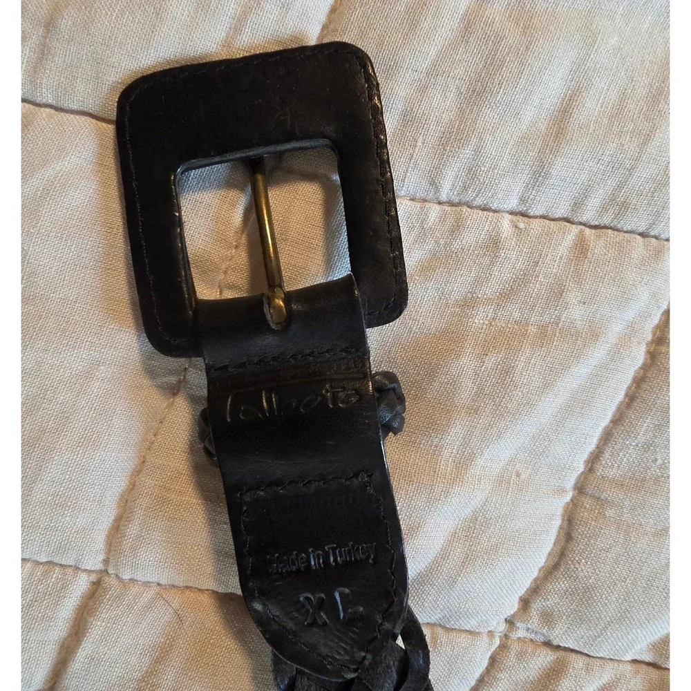 Talbots Braided Leather Belt Womens XL Black Woven Square Buckle Turkey